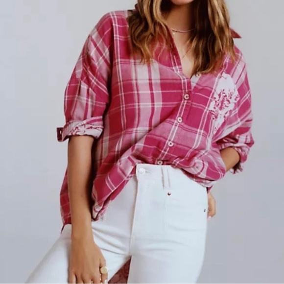 Anthropologie Tops - Anthropologie Pilcro and the Letterpress Pink Plaid Boyfriend Shirt M/L
